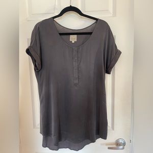 Gray Silk Henley tshirt - size L by Gox by Gosilk